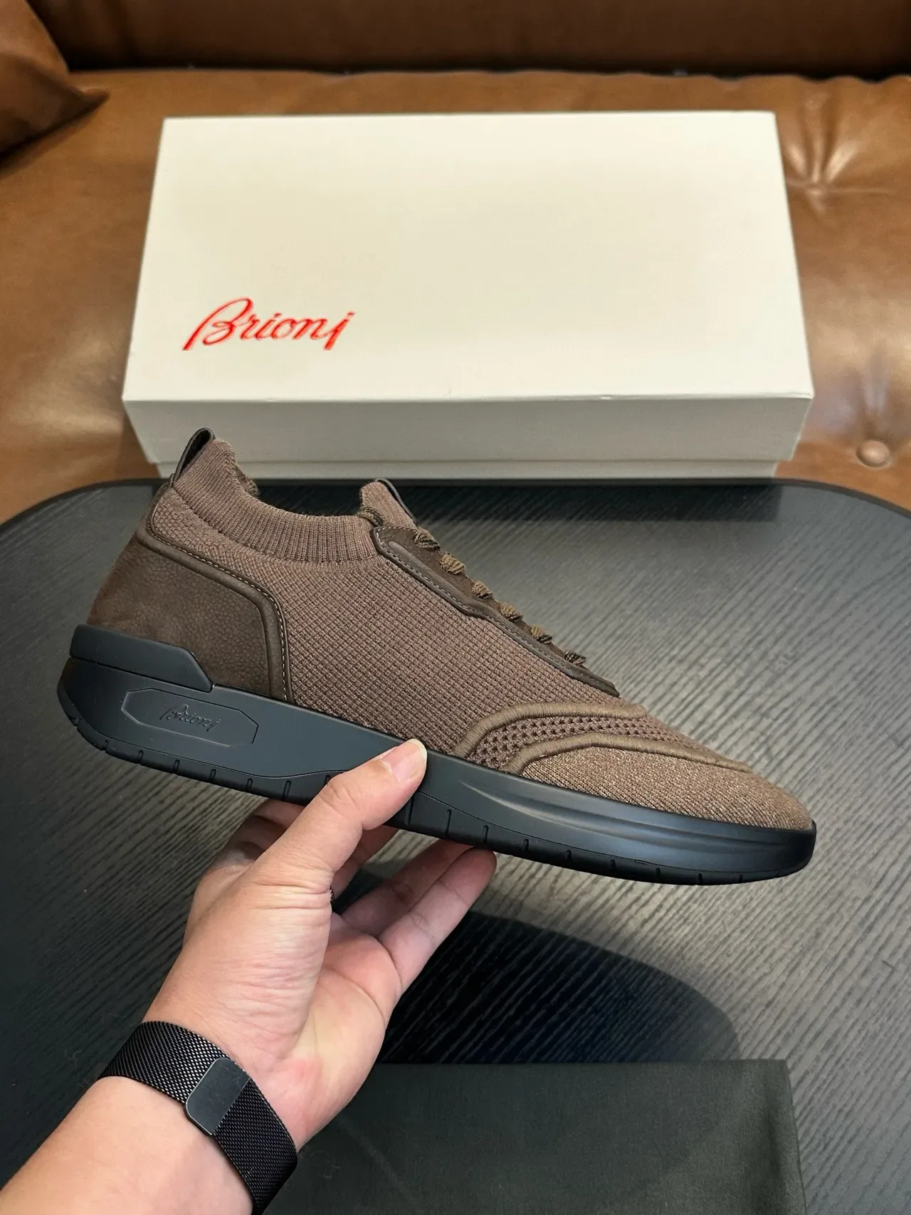 Sneakers lifestyle hybrides marron en maille et tissé 2