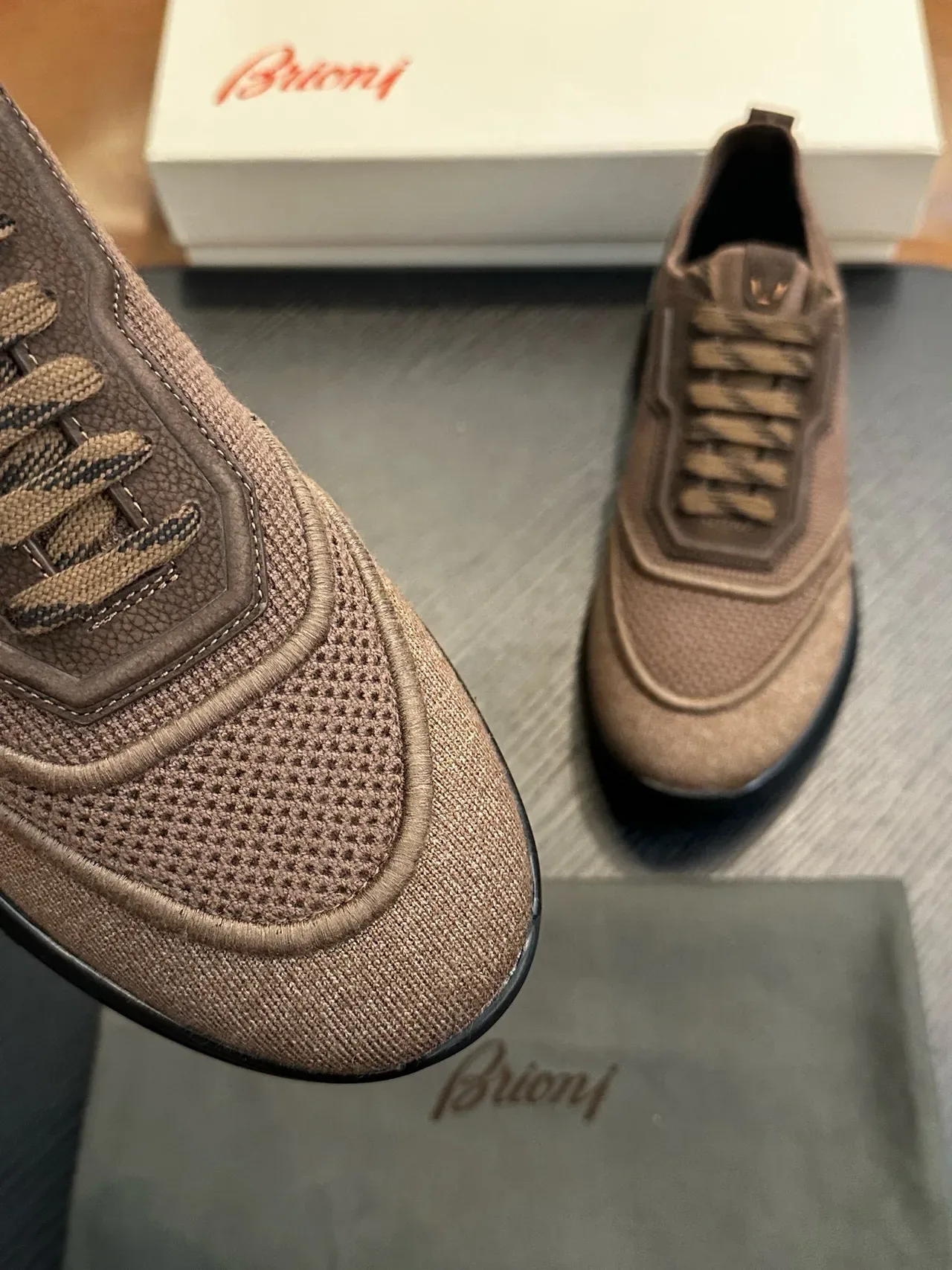 Sneakers lifestyle hybrides marron en maille et tissé 6