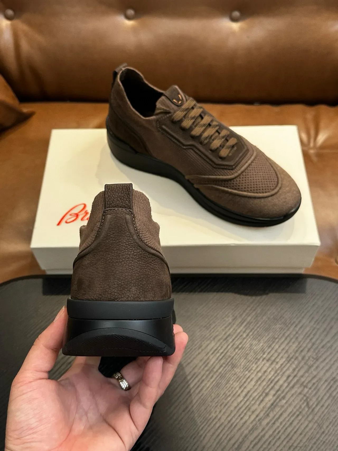 Sneakers lifestyle hybrides marron en maille et tissé 8