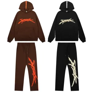 Brown or Black Graphic-Print Oversized Hoodie and Sweatpants Tracksuit
