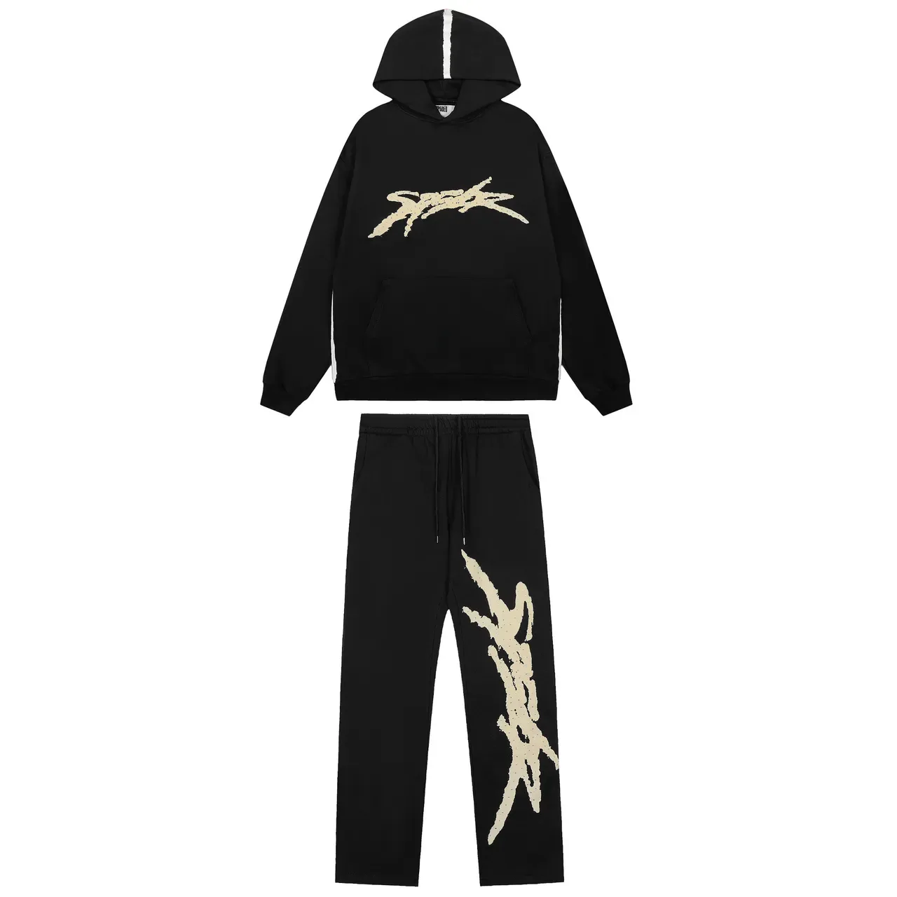 Brown or Black Graphic-Print Oversized Hoodie and Sweatpants Tracksuit 11