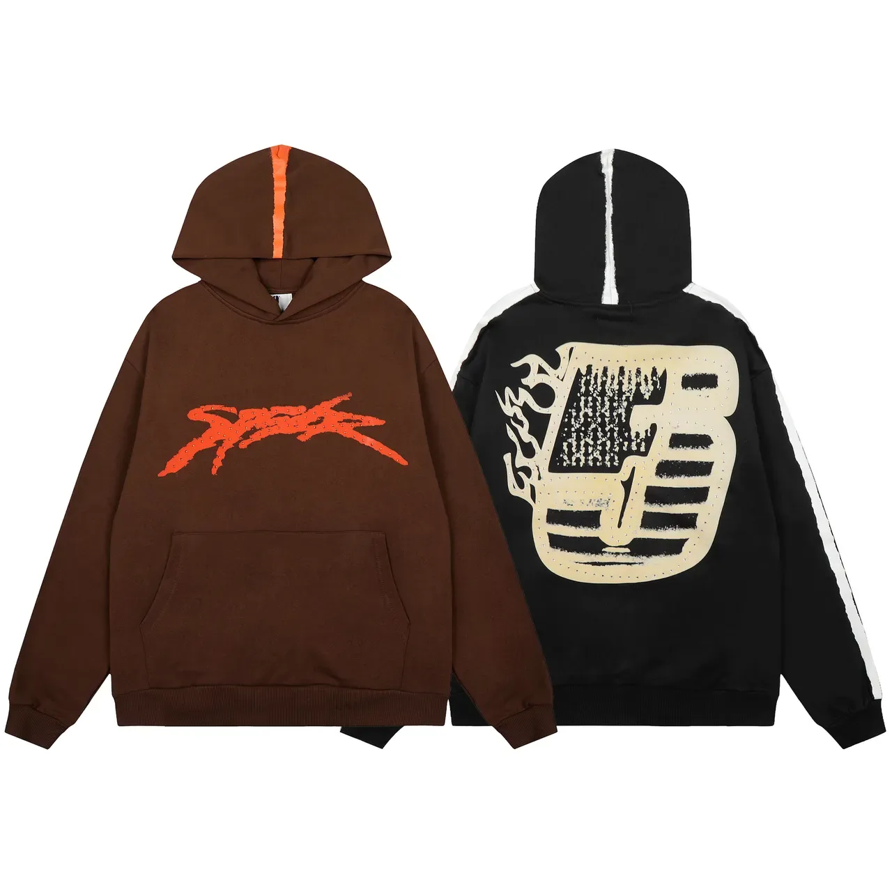Brown or Black Graphic-Print Oversized Hoodie and Sweatpants Tracksuit 12