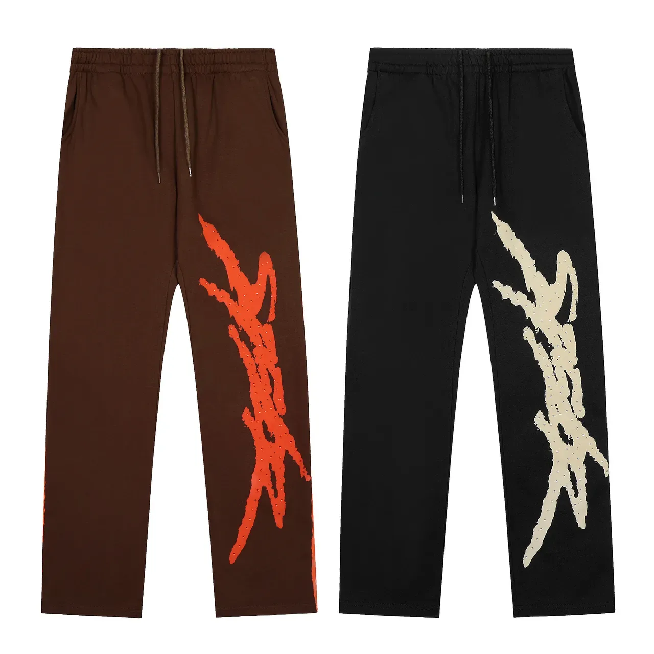 Brown or Black Graphic-Print Oversized Hoodie and Sweatpants Tracksuit 19