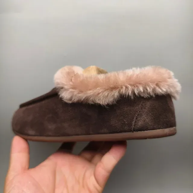 Brown Pink Suede Upper Plush Faux Fur Collar Loafer 4