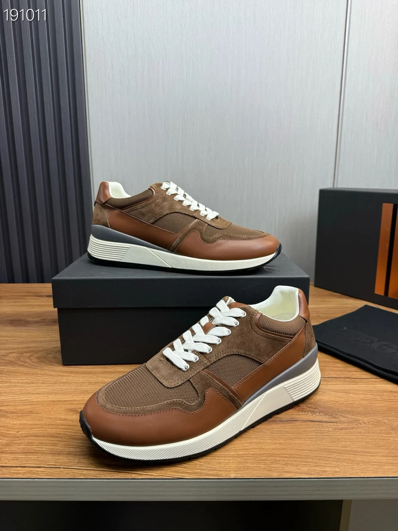 Brown Suede and Mesh Lace-Up Lifestyle Sneakers 6