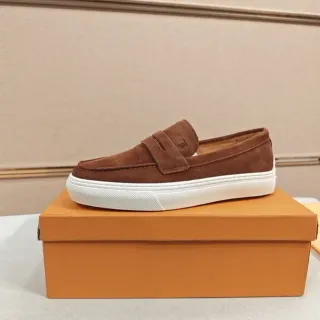 Brown White Suede Upper Penny Strap Loafer
