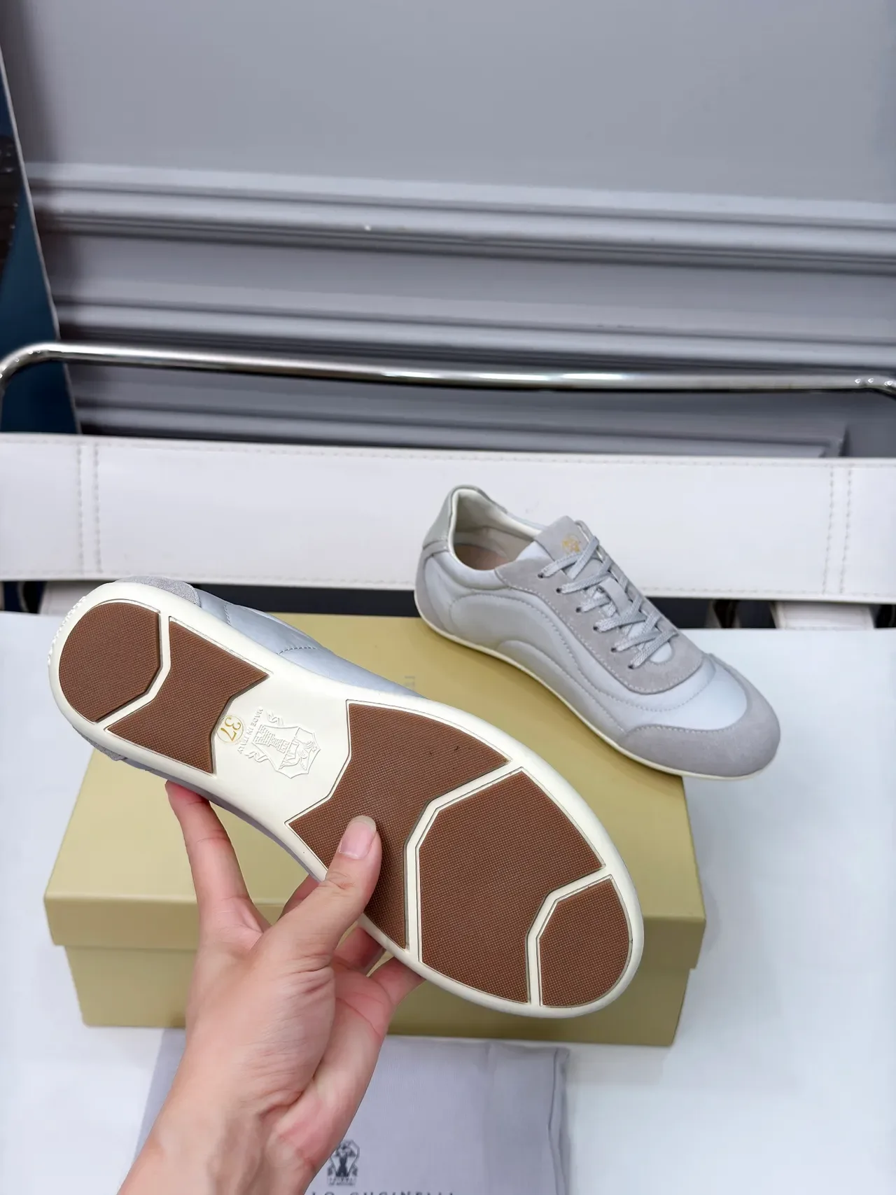 Brunello Cucinelli Gray Suede and Leather Low-Top Sneaker 2