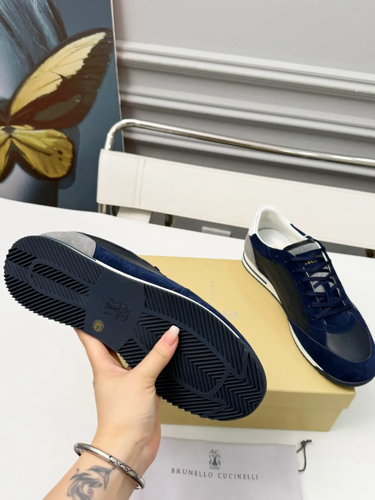 Brunello Cucinelli Sneakers lifestyle de material mixto navy y gris 2
