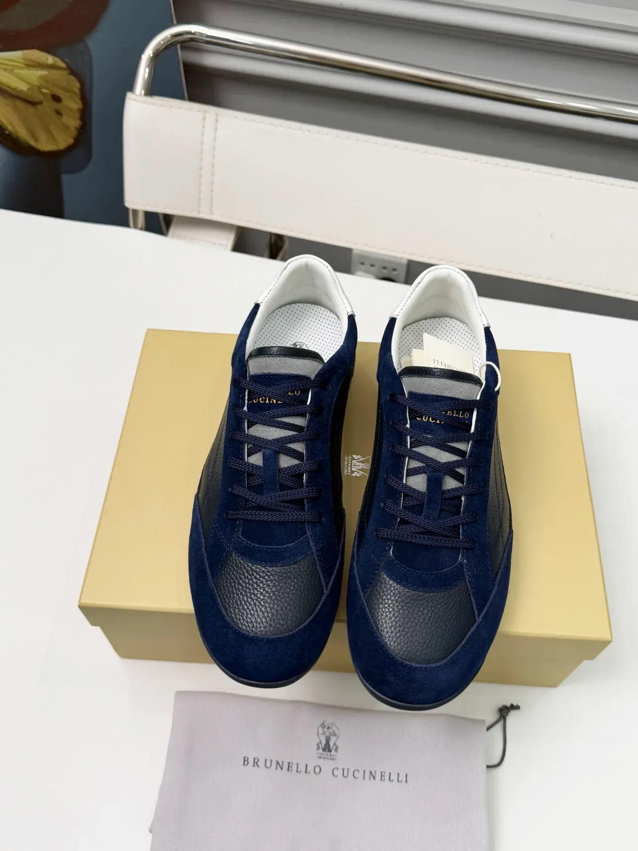 Brunello Cucinelli Sneakers lifestyle de material mixto navy y gris 5