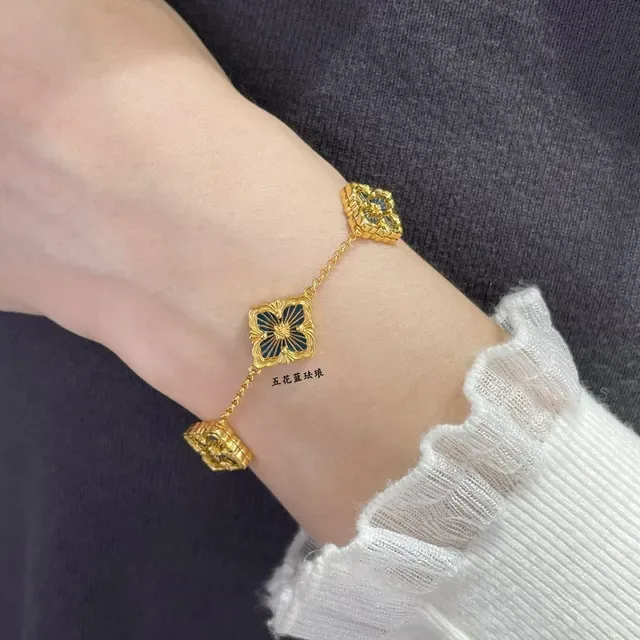 Buccellati Five-Flower Blue Enamel Gold Bracelet 9