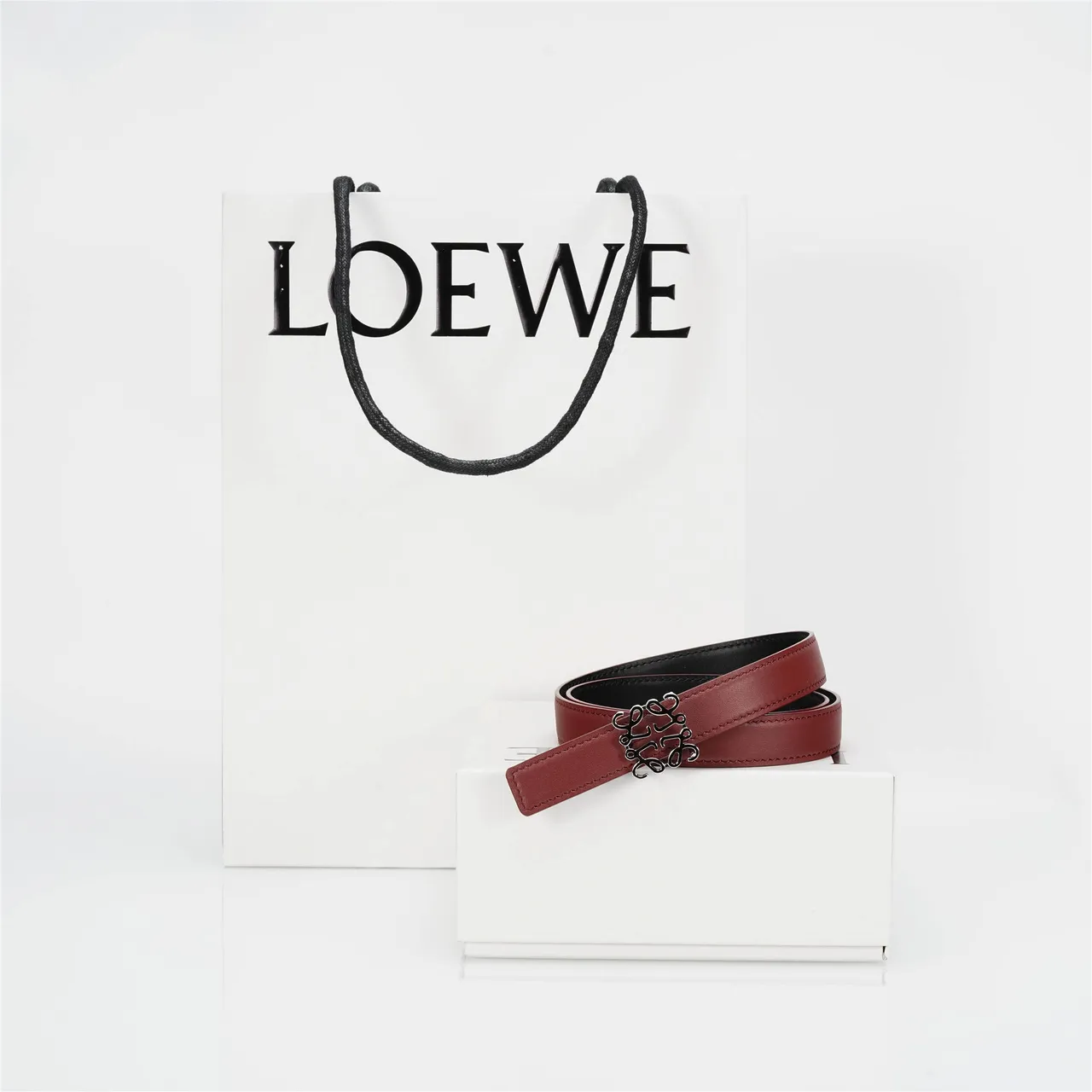 Burgundy Black Slim Stitched Edge Detail Leather Belt 3