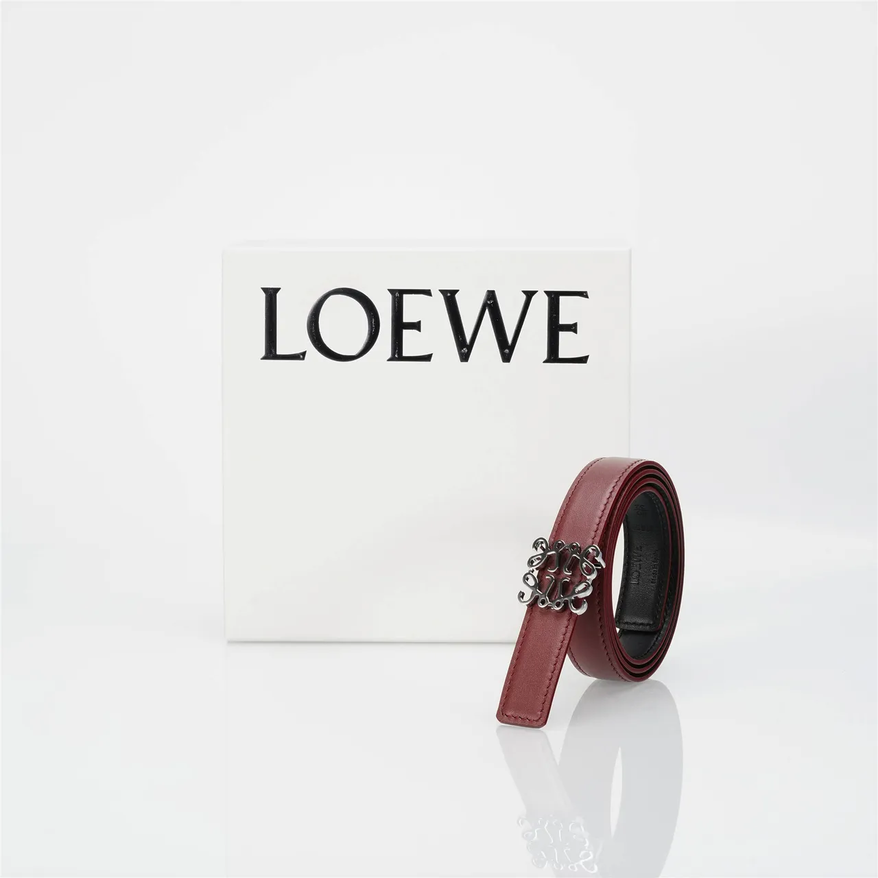 Burgundy Black Slim Stitched Edge Detail Leather Belt 4