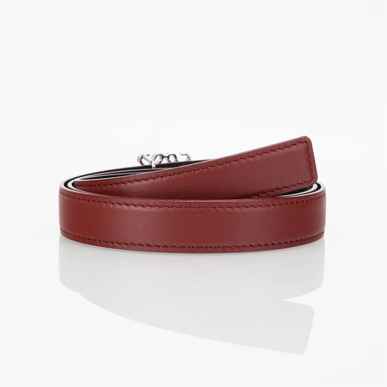 Burgundy Black Slim Stitched Edge Detail Leather Belt 5