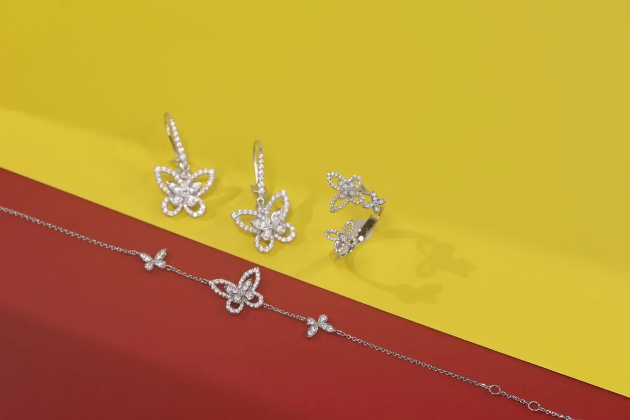 Butterfly Motif Pavé-Set Silver-Tone Earrings 3