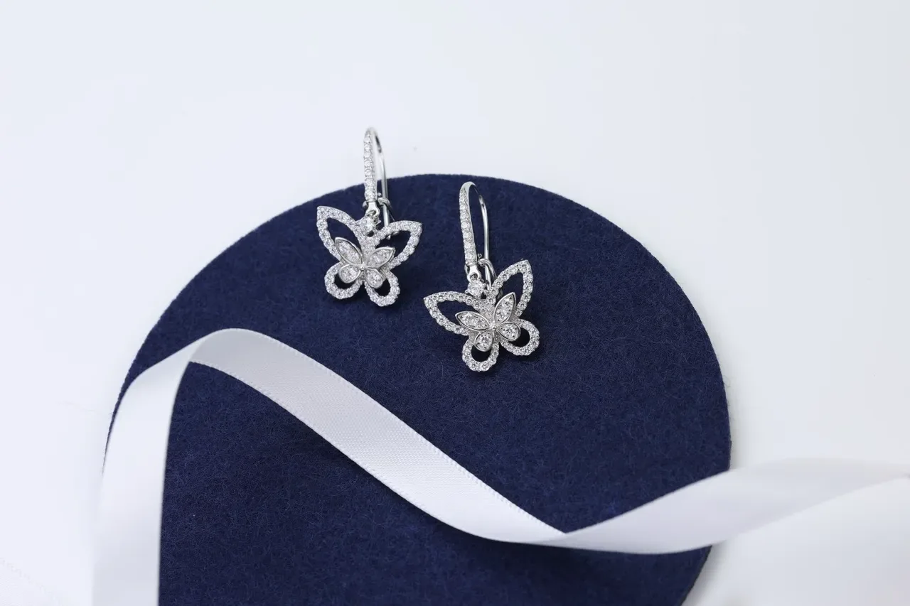 Butterfly Motif Pavé-Set Silver-Tone Earrings 4