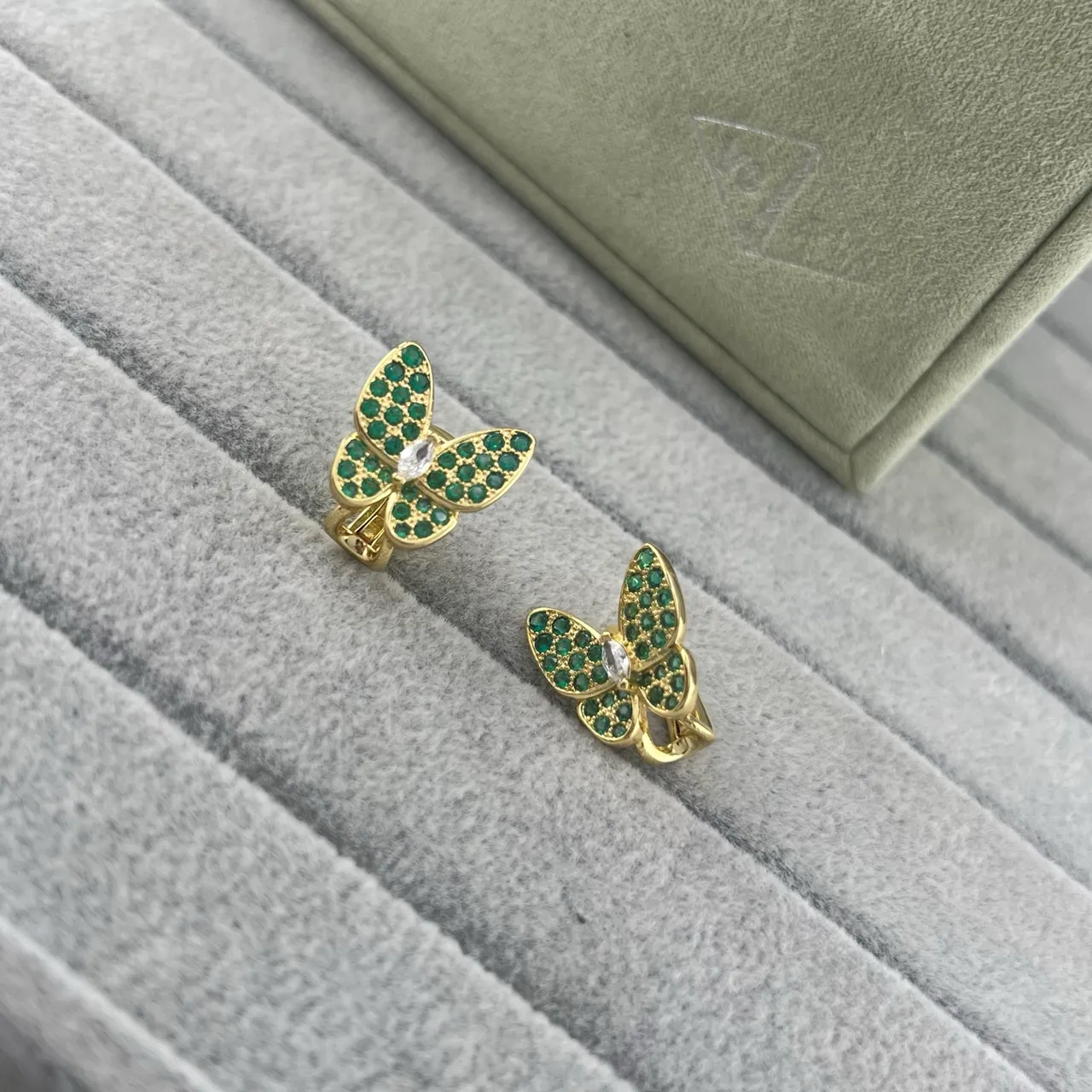 Butterfly Pavé Green Stone Clip-On Earrings 4