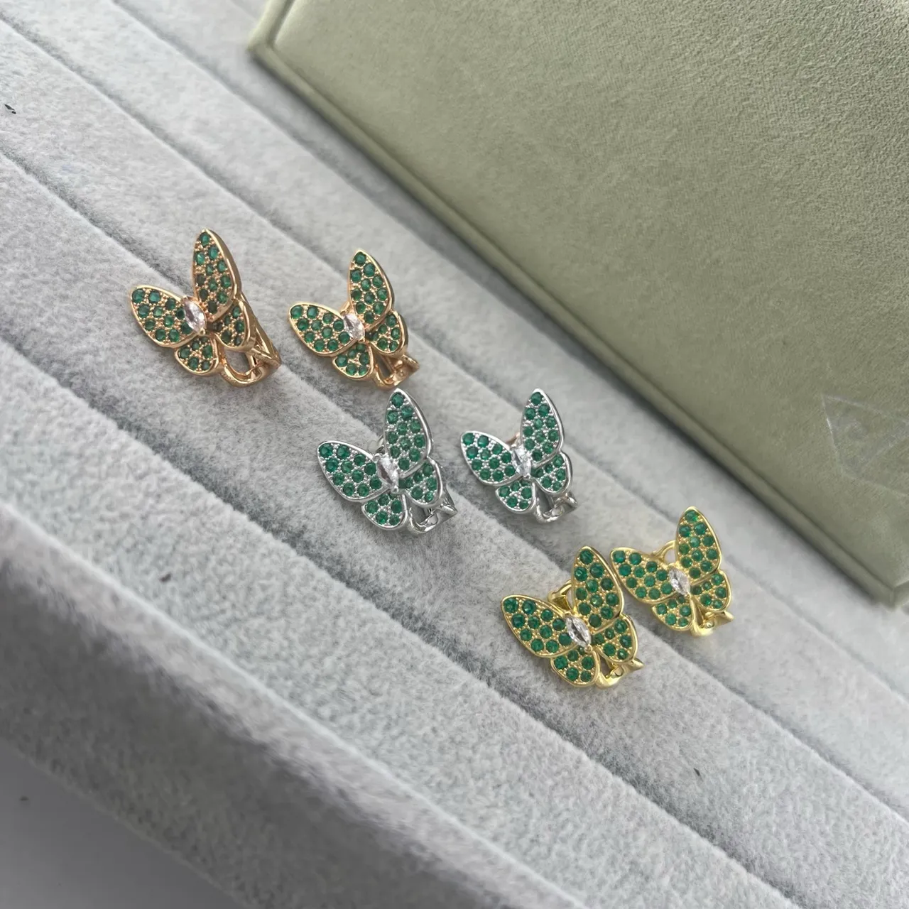 Butterfly Pavé Green Stone Clip-On Earrings 7