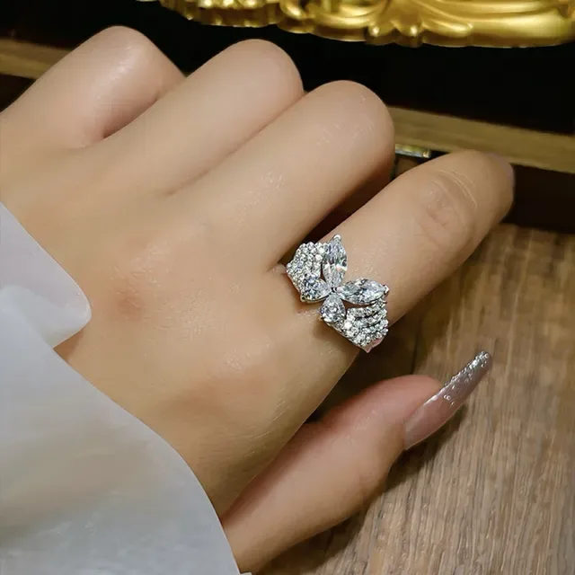 Butterfly Silhouette Pavé-Set Marquise Gemstone Ring 2
