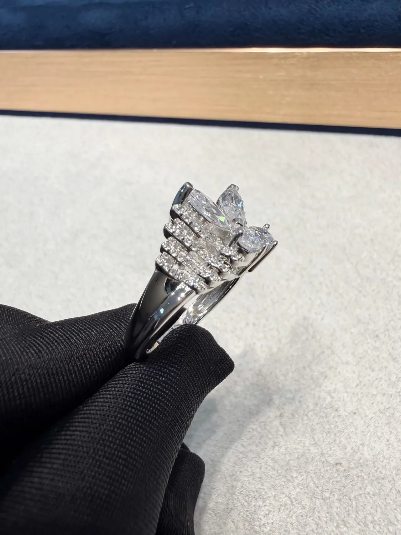 Butterfly Silhouette Pavé-Set Marquise Gemstone Ring 6