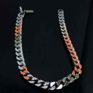 Collier chunky curb-link en émail multicolor et cristal