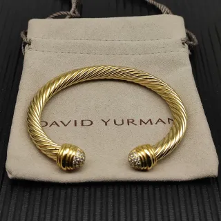 David Yurman Cable Classic Cuff 金银 扭转 微晶石镶嵌 球形末端 手镯