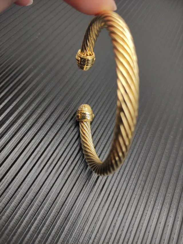 David Yurman Cable Classic Cuff 金银 扭转 微晶石镶嵌 球形末端 手镯 6