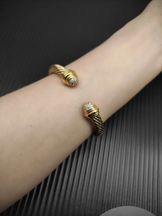 David Yurman Cable Classic Cuff 金银 扭转 微晶石镶嵌 球形末端 手镯 7