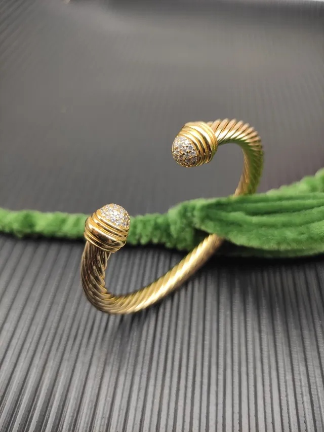 David Yurman Cable Classic Cuff 金银 扭转 微晶石镶嵌 球形末端 手镯 8