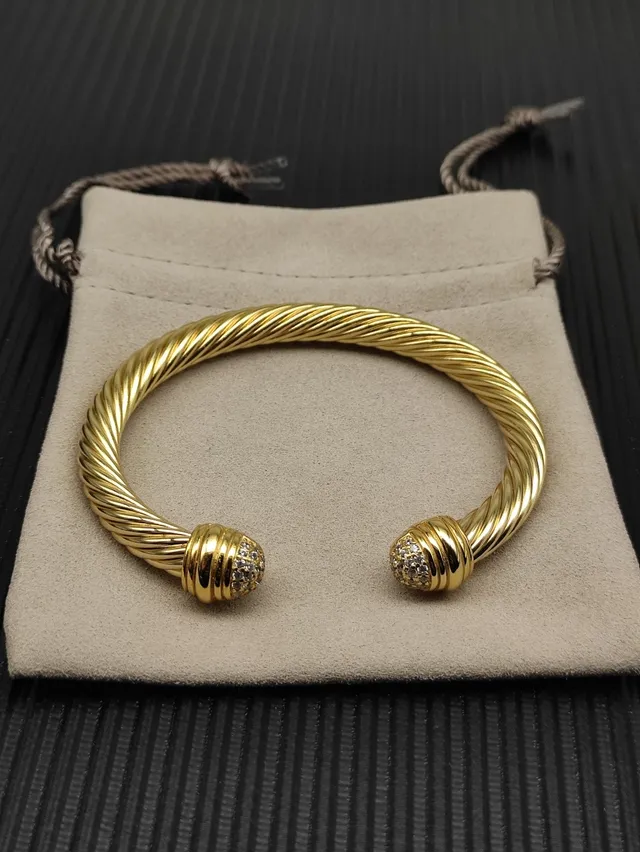 David Yurman Cable Classic Cuff 金银 扭转 微晶石镶嵌 球形末端 手镯 9