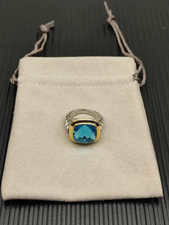 David Yurman Cable Classic Cushion-Cut Blue Topaz Ring 8