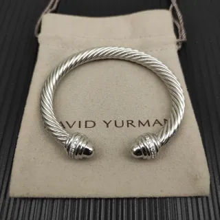David Yurman Cable Classic Silver White Twisted Pavé-Diamond Terminals Bracelet