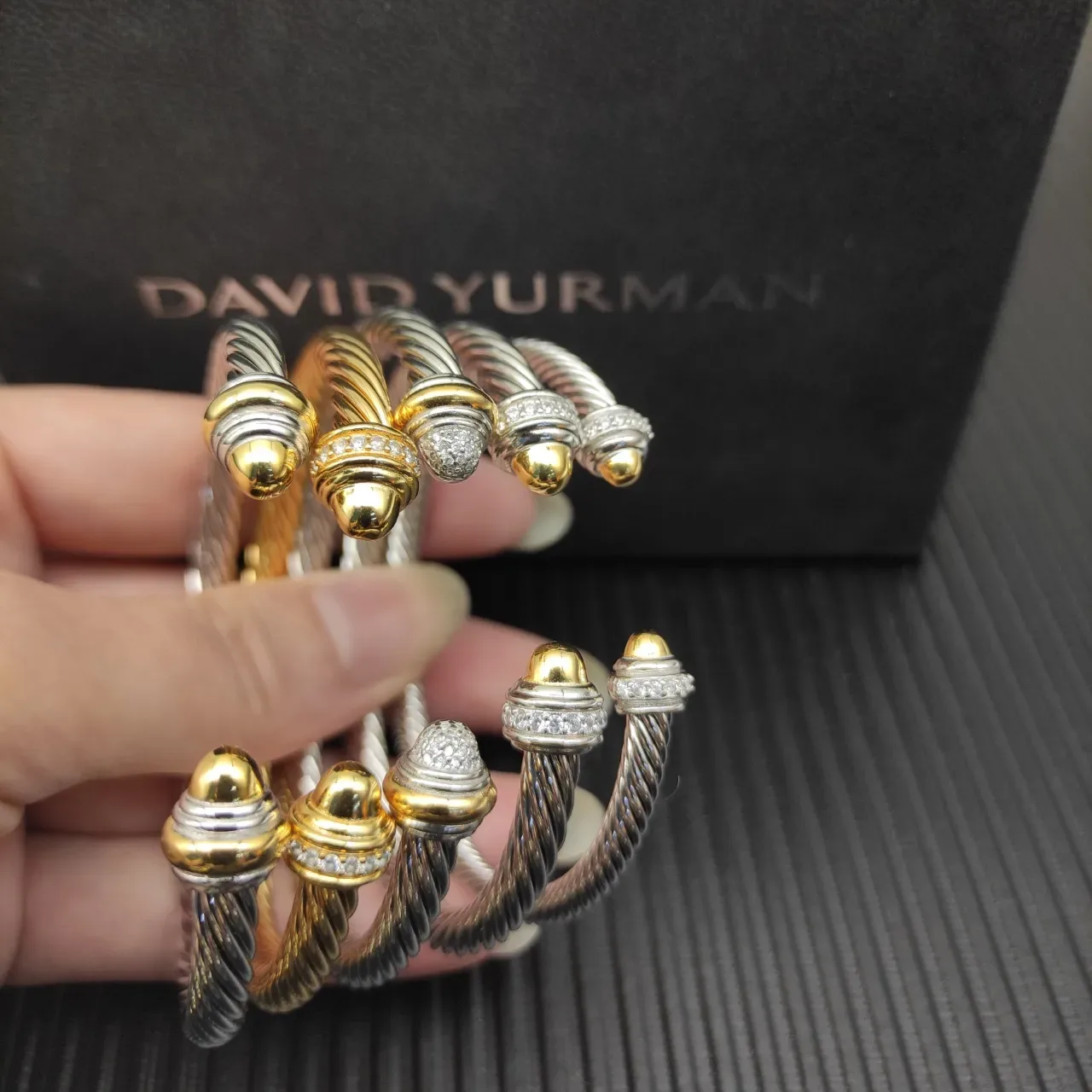 David Yurman Cable Classic Silver White Twisted Pavé-Diamond Terminals Bracelet 6