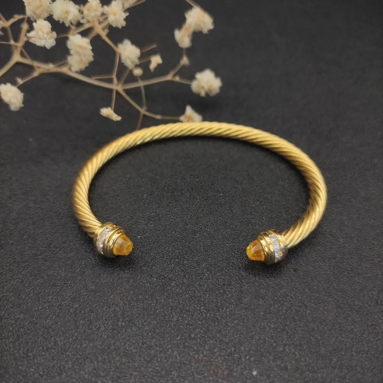 David Yurman Cable Classic Twisted Gold-Tone Citrine and Diamond Bracelet 7