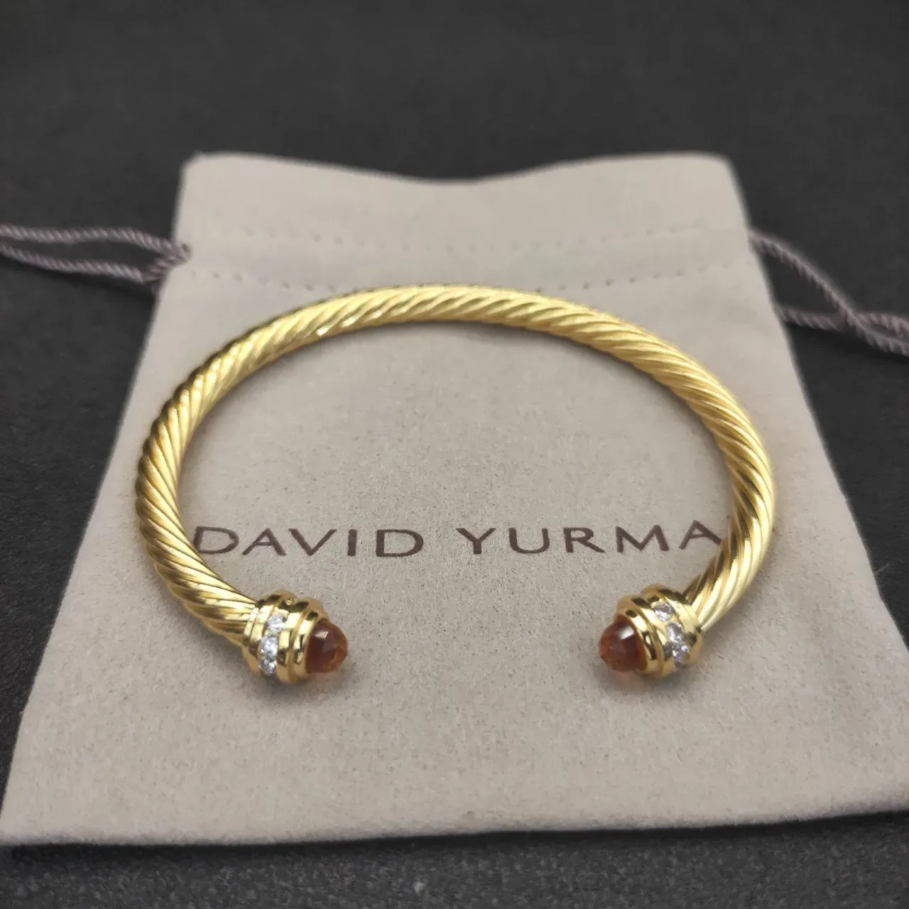 David Yurman Cable Classic Twisted Gold-Tone Gemstone-Capped Bracelet 3
