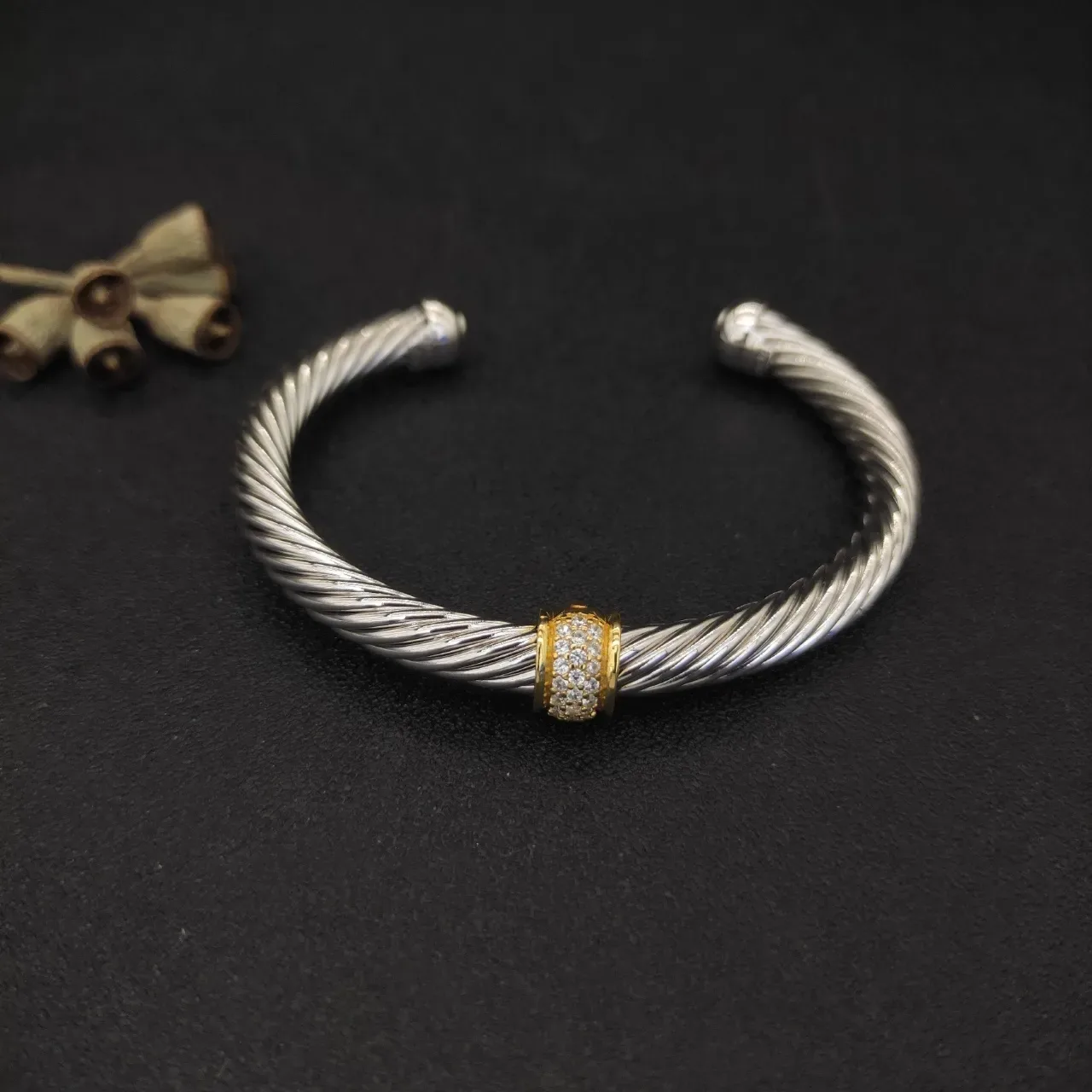 David Yurman Cable Classics Silver Gold Twisted Pavé Diamond Bezel Bracelet 9