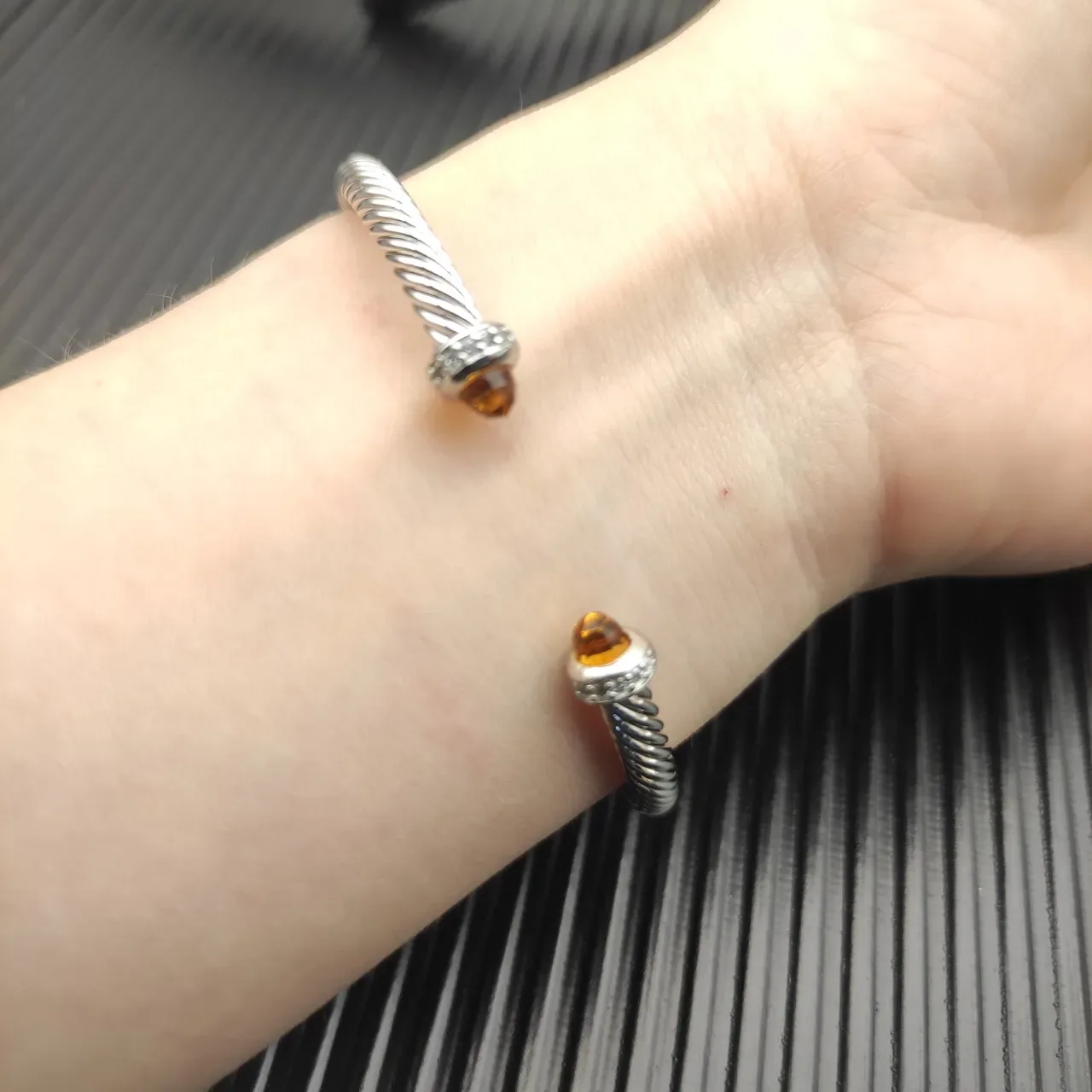 David Yurman Cable Classics Silver Orange Twisted Gemstone Terminals Bracelet 8