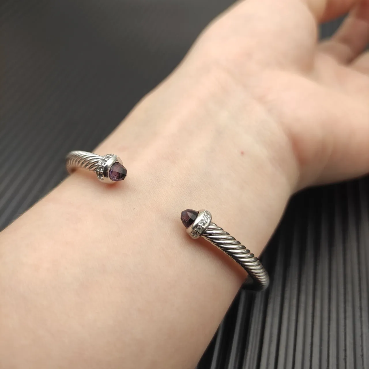 David Yurman Cable Classics Silver Purple Twisted Gemstone Terminals Bracelet 8
