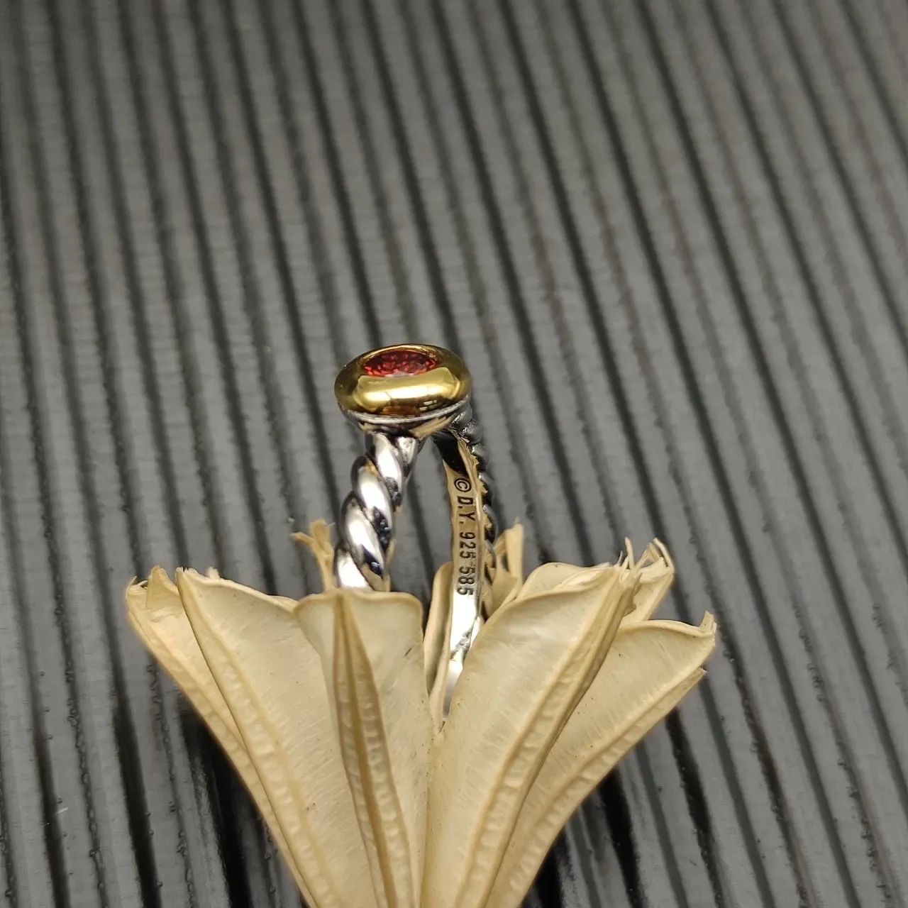 David Yurman Cable Collectibles Red Gemstone Two-Tone Ring 4