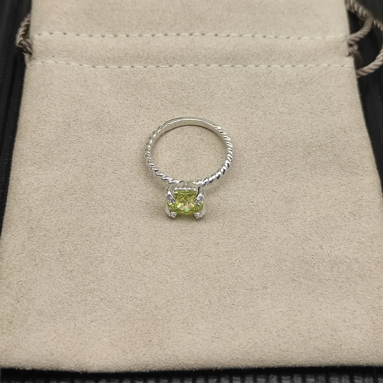 David Yurman Cable Collection Peridot Cushion-Cut Ring 9