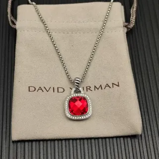 David Yurman ফেসেটেড রেড জেমস্টোন পাভে হ্যালো পেন্ডেন্ট নেকলেস