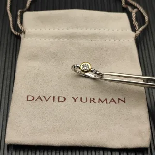 David Yurman 银/金 扭绳缆带 单边框镶嵌圆石戒指