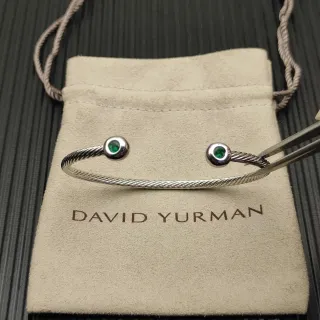 David Yurman فضي أخضر بناء كابل تويست بيزل سيت أحجار دائرية سوار