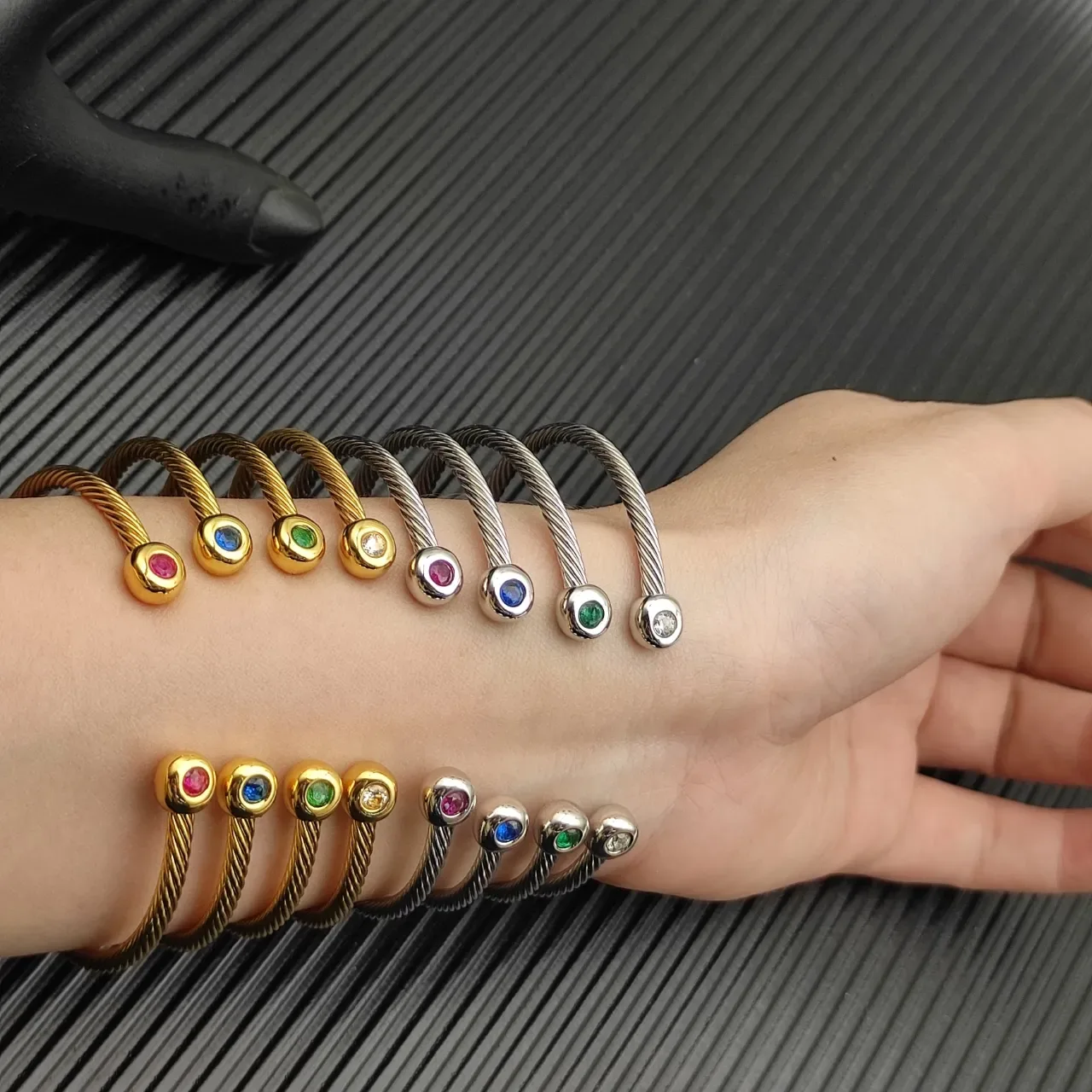 David Yurman Silver Transparent Twisted Cable Spherical End Caps Bracelet 3