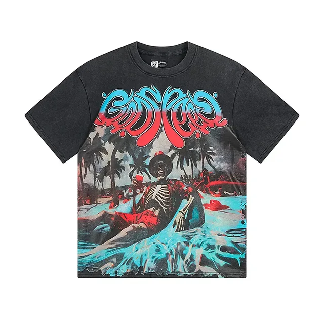 Distressed Black Double-Sided Graphic Print Oversized T-Shirt 2