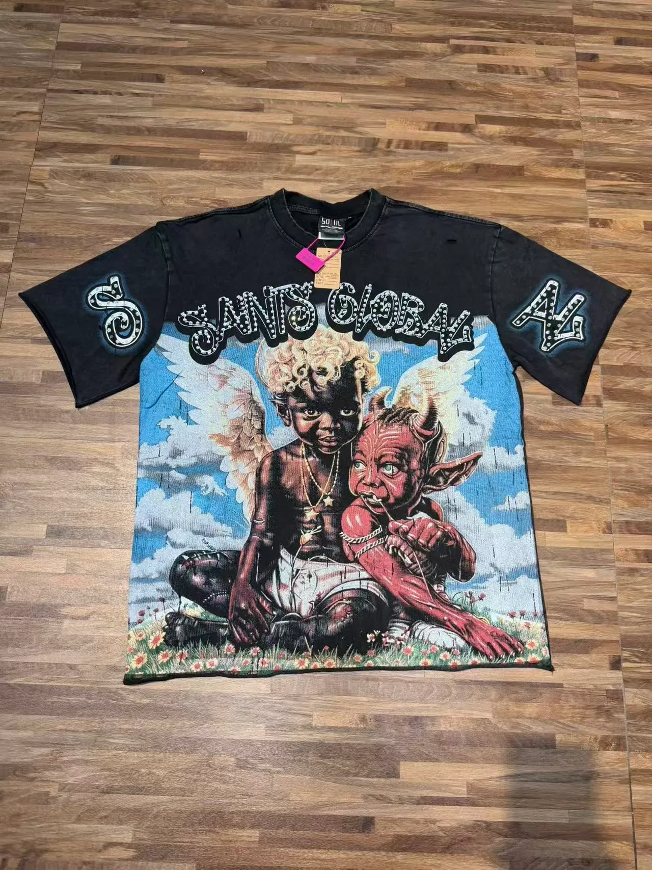 Distressed Black Graphic-Print Oversized T-Shirt 4