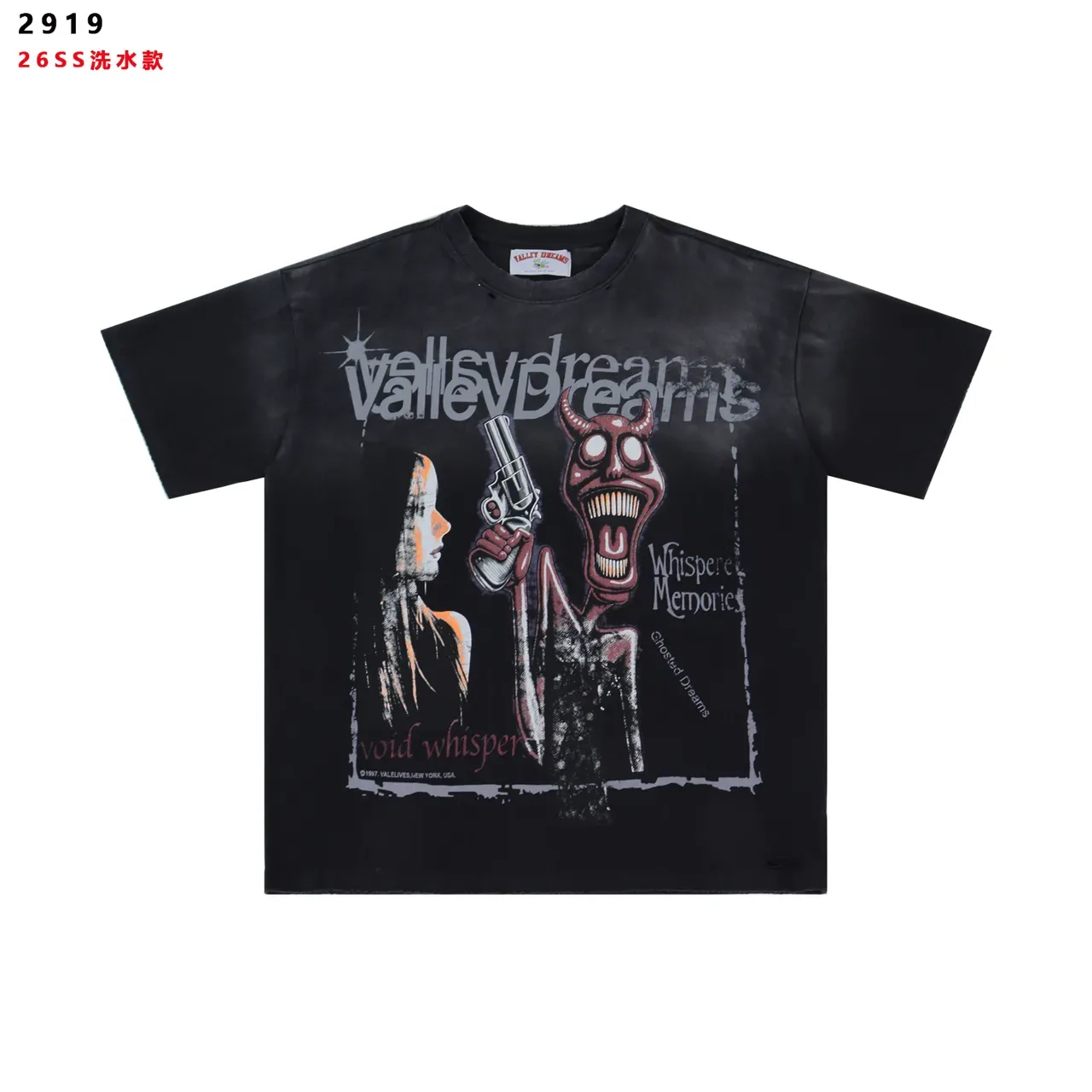Distressed Black Graphic Print Washed Oversized T-Shirt 3
