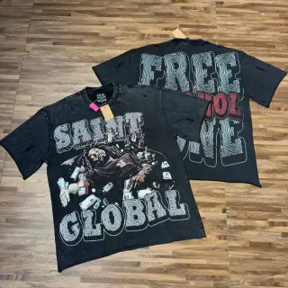 Distressed Black Oversized Graphic Print T-Shirt