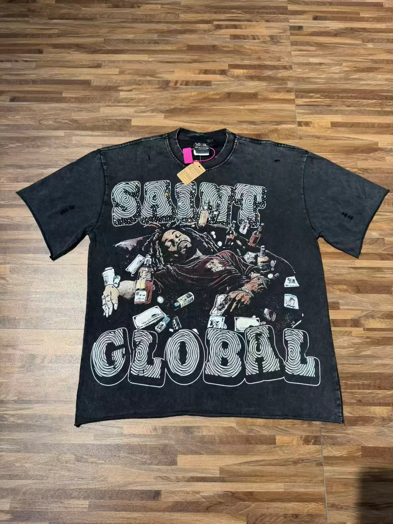 Distressed Black Oversized Graphic Print T-Shirt 4