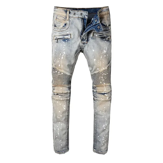 بناطيل جينز Slim-Fit Distressed بتأثير رذاذ الطلاء 12