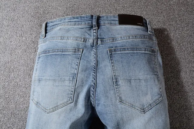 Distressed Ripped Patched Light-Wash Blue Jeans 8